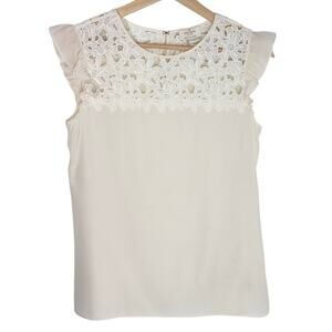 Kate Spade Silk Sleeveless‎ Ruffle Floral Lace Top | Cream | SZ XS